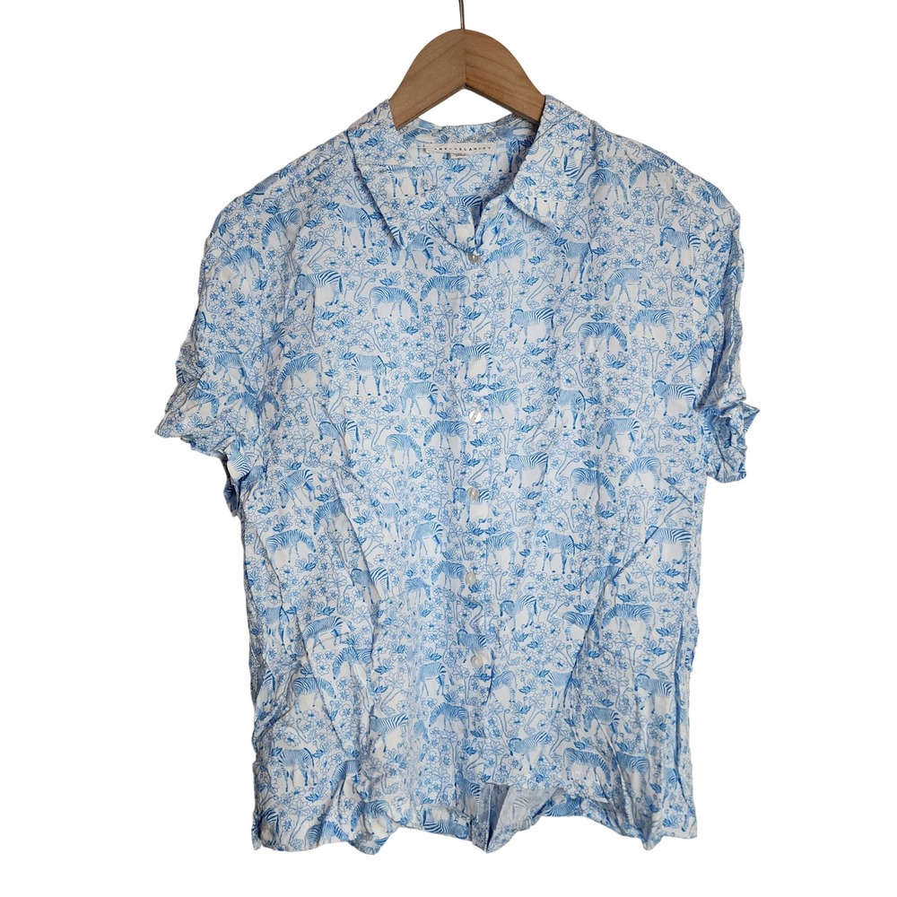 Jane + Delancey Button Down Shirt Womens Medium Blue Zebra Floral Rayon Top